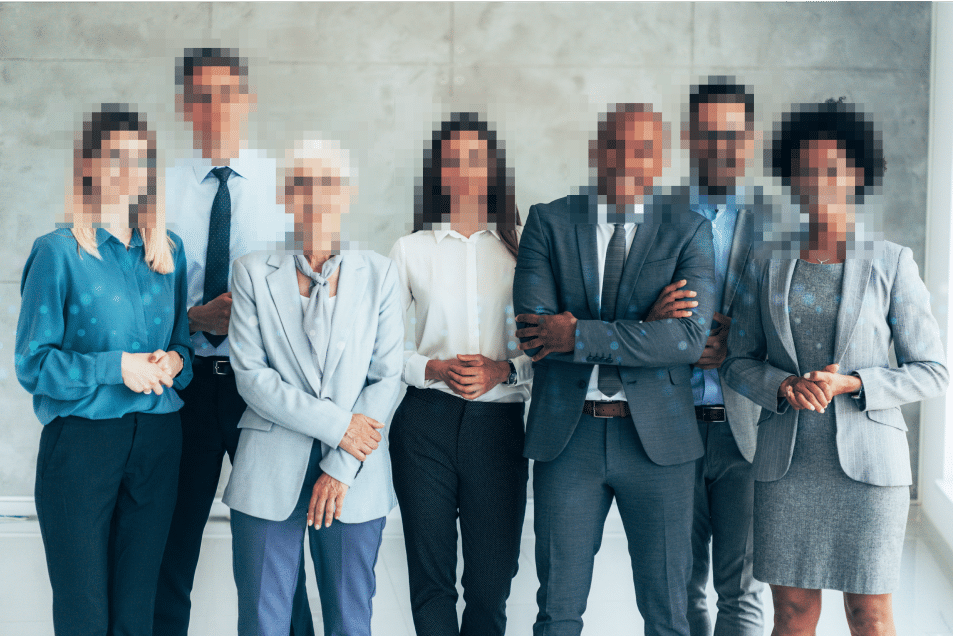 Group of executives with faces blurred out